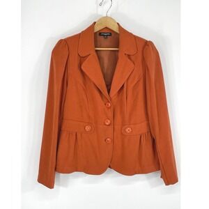 Notations Womens Blazer PM Petite Orange Button Peplum Tailored Fall